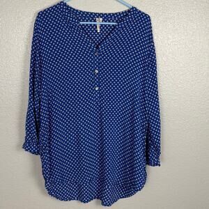 Grand & Greene Women's Size XL Blue Long Sleeve Tunic Style V-Neck Blouse Shirt